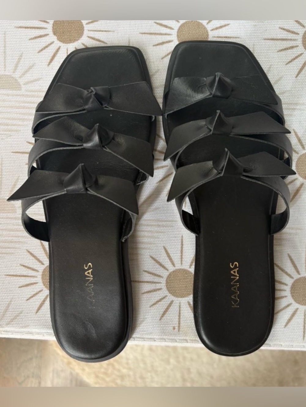 Kaanas Black Triple Knot Slide Sandals